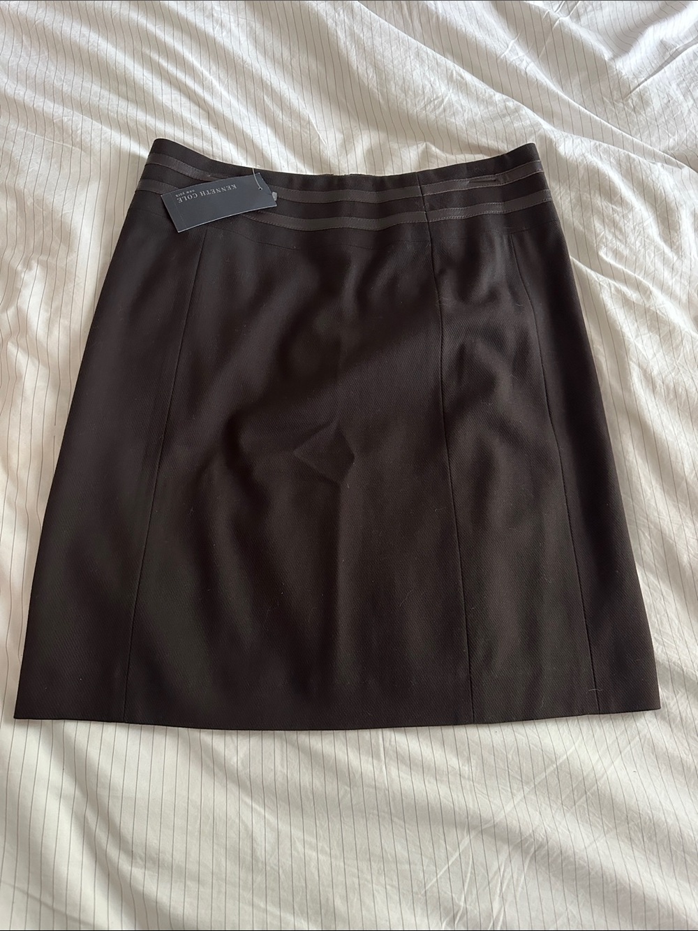 Kenneth Cole - Chocolate Brown Mini Skirt with Leather Waistband Detail - 8